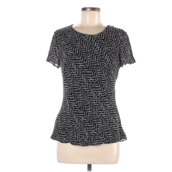 Talbots ~ 100% silk bias cut black white print blouse - Picture 1 of 6